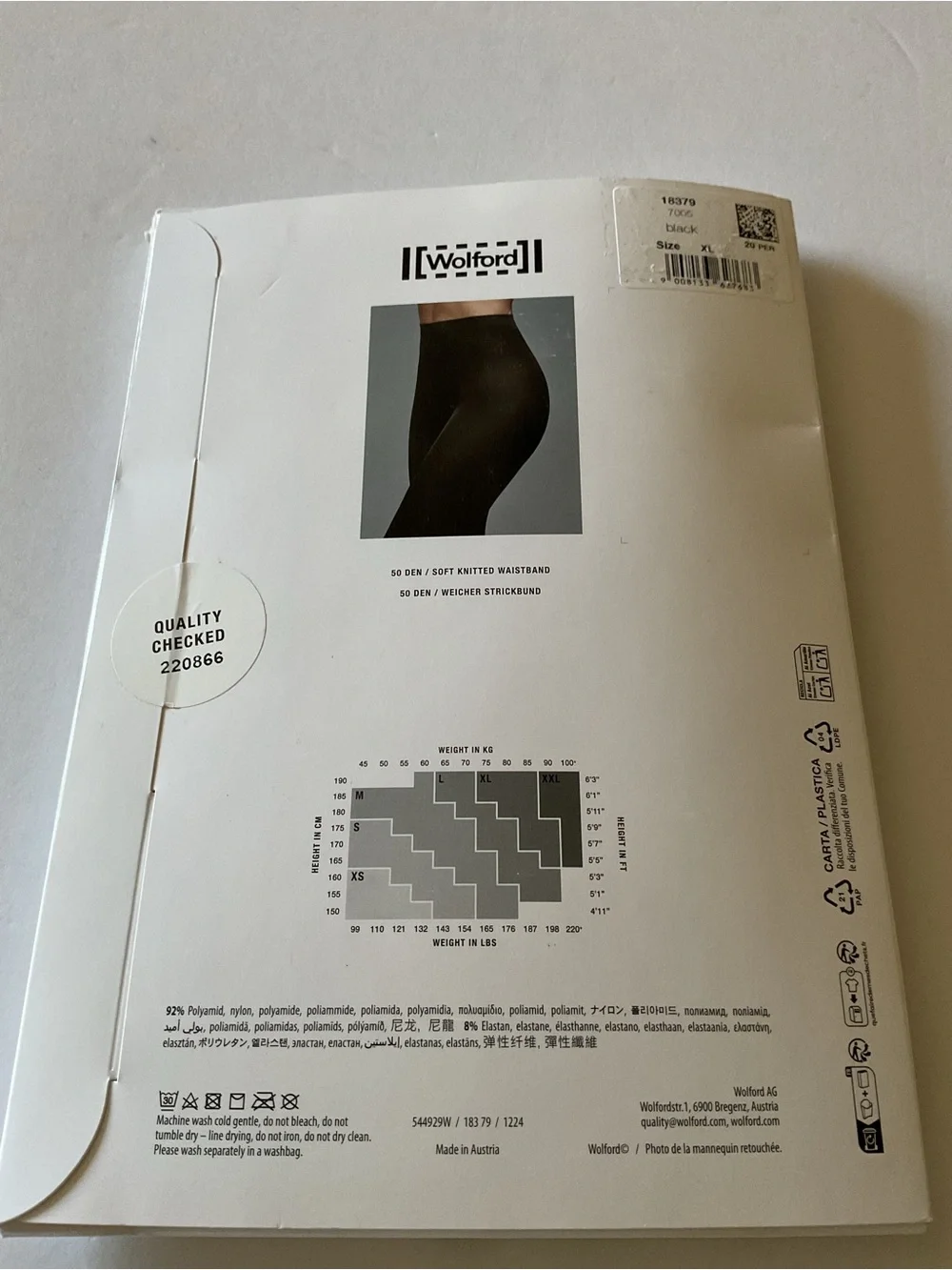 WOLFORD 18379 SATIN OPAQUE 50 TIGHTS BLACK SIZE XL